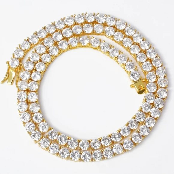 Jewelry - Tennis Chain Necklace Real Gold Plated Hip Hop Rock Street Jewelry 16 inches